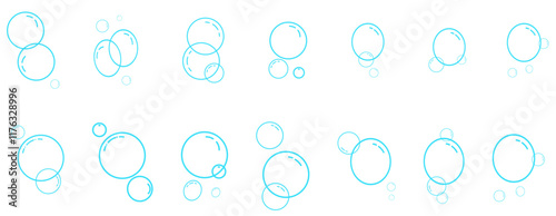 Hand drawn doodle of soap bubbles and foam in the air, Fizzy, soap foam, bath or soda. Icons for water and soda. Flat isolated on white background vector illustration