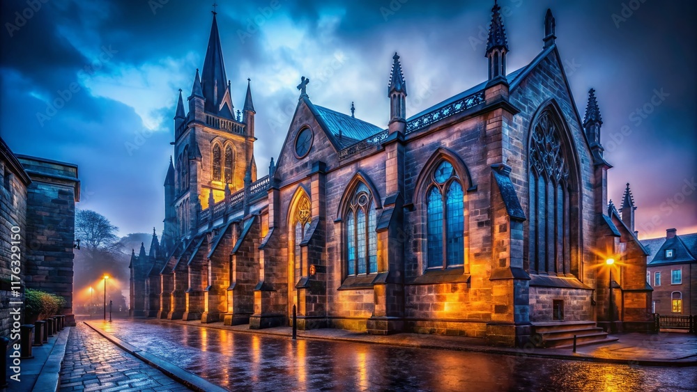 Naklejka premium St Cuthbert's Church Edinburgh, Scotland - Atmospheric Night Photography