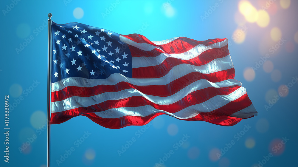 Obraz premium A waving American flag against a blurred background, symbolizing patriotism and national pride.