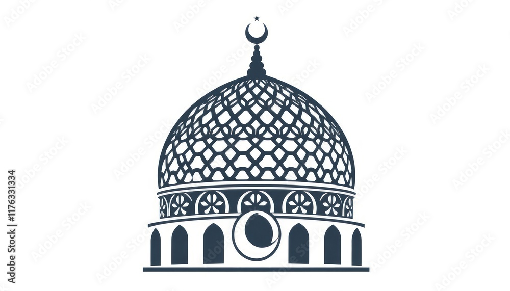 Obraz premium Decorative mosque dome icon with detailed latticework and crescent moon ornaments.