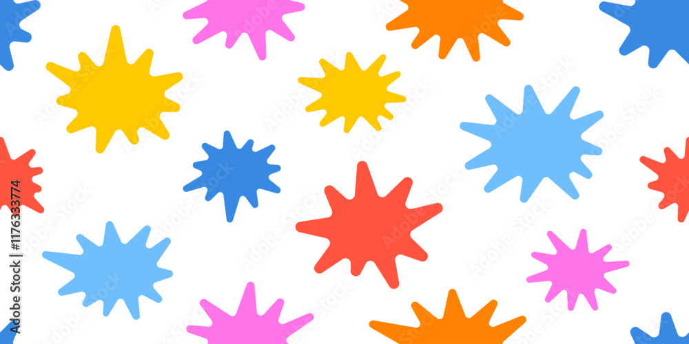 Colorful abstract stars shapes seamless pattern, creative childish doodle fun background. Design for fabric, textile, covers, gift wrap, wallpaper. Colorful abstract stars shapes seamless pattern, creative childish doodle fun background. Design for fabric, textile, covers, gift wrap, wallpaper.
