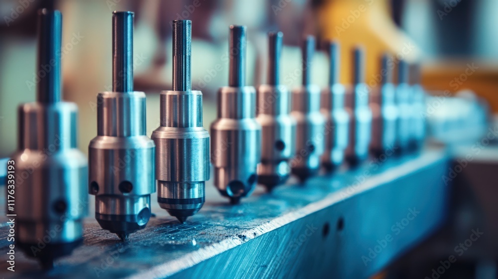 Close-Up of Precision Metal Tools in a Manufacturing Environment Highlighting the Intricacies of Engineering and the Beauty of Metalwork Design in Industrial Settings Close-Up of Precision Metal Tools in a Manufacturing Environment Highlighting the Intricacies of Engineering and the Beauty of Metalwork Design in Industrial Settings