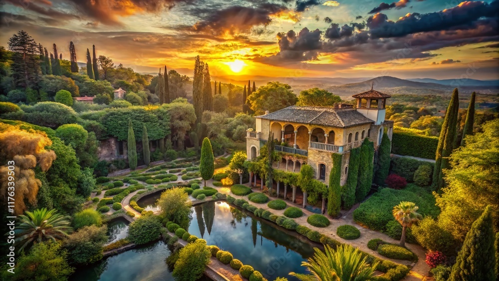 Fototapeta premium Surreal San Diego Villa: Dreamlike Architecture & Lush Gardens