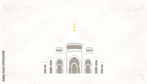 Wallpaper Mural Ornamental mosque icon with domes and arches framed by delicate vine patterns. Torontodigital.ca