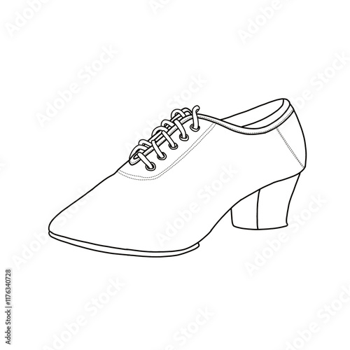 Women's latin dance shoes, salsa dance practice, performance dance shoes. Technical sketch hand drawing outline vector doodle illustration, side, and top view isolated on white background 