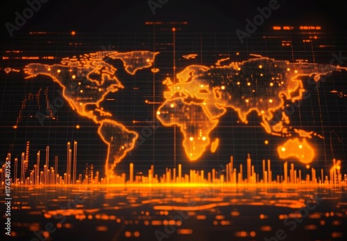 A computer generated image of the world with a bright orange background