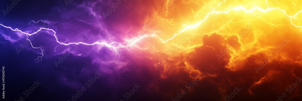 A purple and orange lightning bolt with a blue background