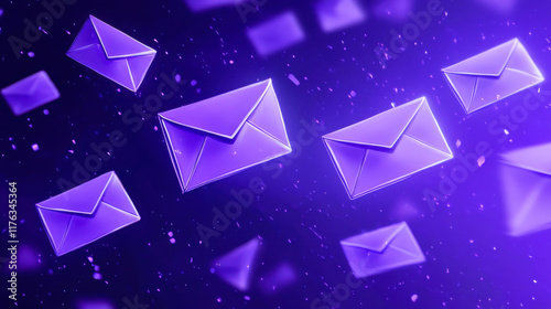 Obraz na płótnie Letter envelopes falling on purple background, concept of various messages w salonie