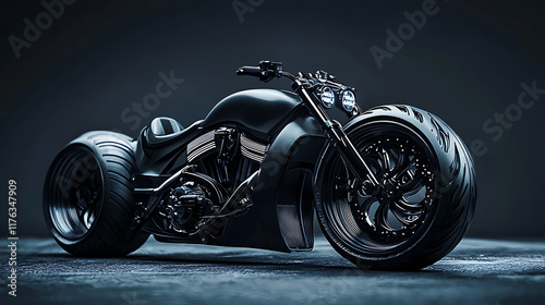 A black motorcycle with a black seat and black tires photo