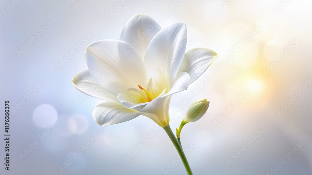 Fototapeta premium Surreal White Freesia Flower, Isolated, Elegant, Botanical, Floral Photography