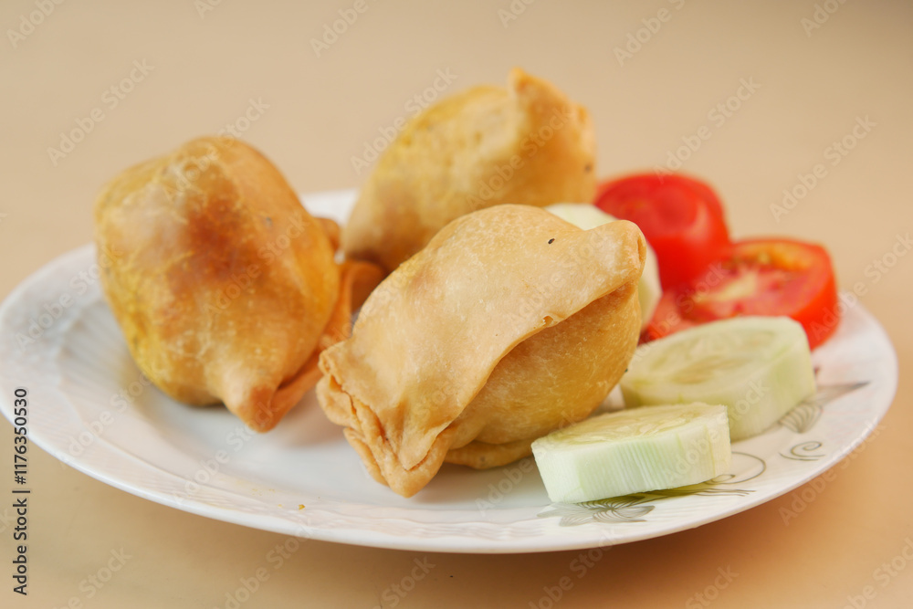 indian street food singara on plate indian street food singara on plate