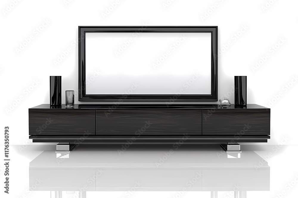 Modern Black TV Stand with Empty Frame and Elegant Design Modern Black TV Stand with Empty Frame and Elegant Design