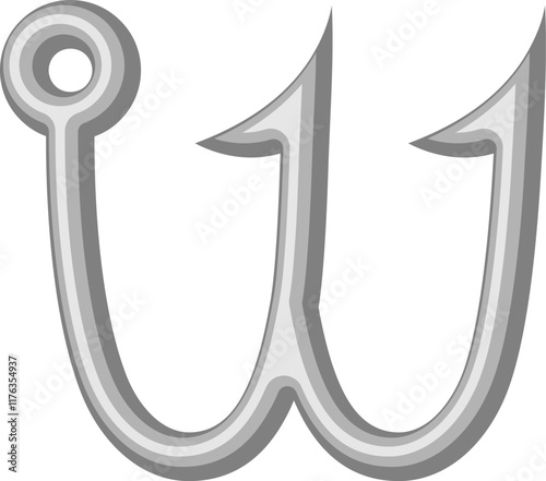Fish Hook Letter Alphabet Vector Element W