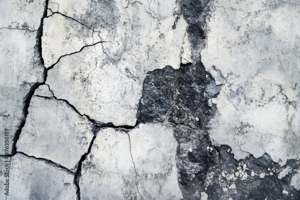 Obraz premium Cracked, weathered, gray concrete surface with dark patches.