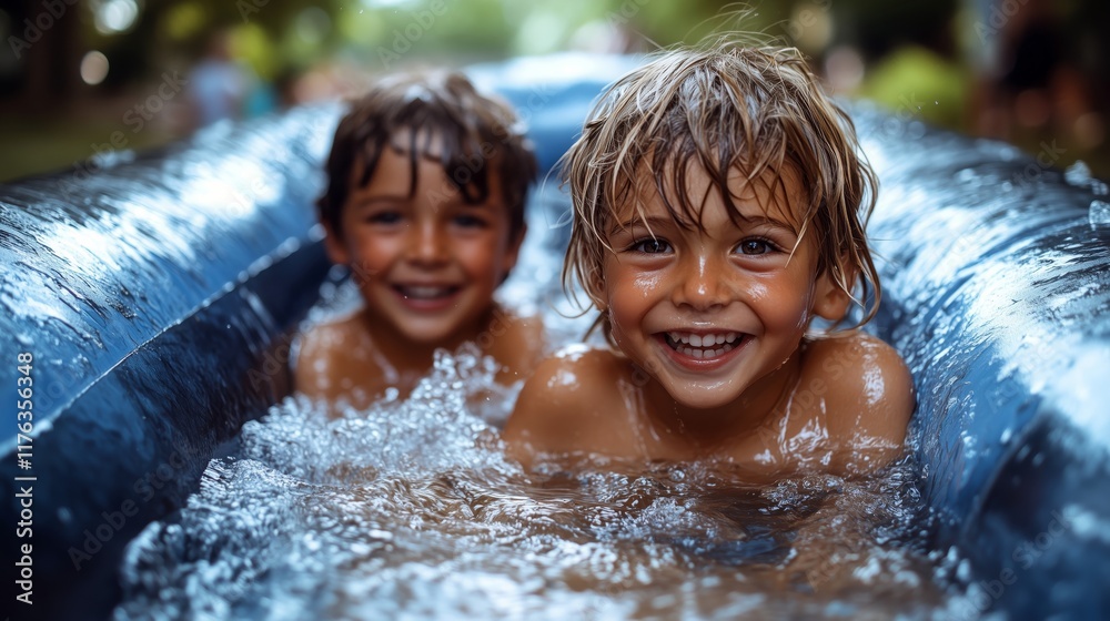 Obraz premium Joyful Summer Moments of Children Playing in Water Outdoors