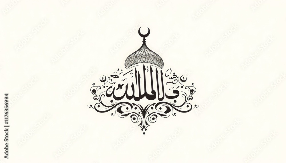 Fototapeta premium Ornamental mosque monogram with Kufic script-inspired designs and intricate borders.