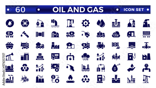 Oil and gas-solid web icon set. Solid icons collection. Oil and Gas icon set. Containing fuel, refinery, petroleum, oil well, gas pump, offshore platform, lubricant, oil barrel and more
