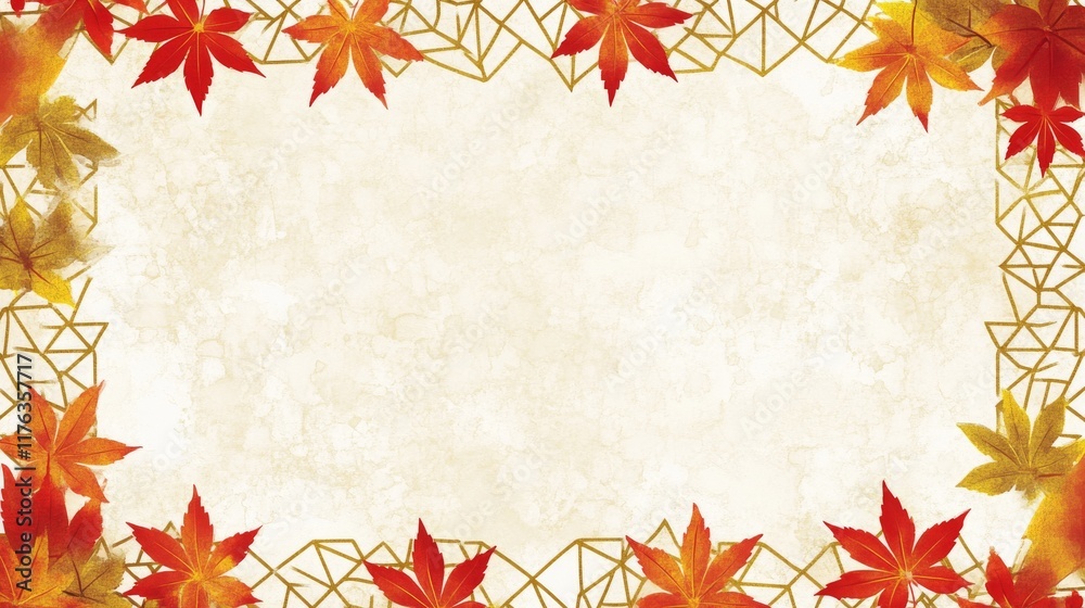Autumn-themed border featuring vibrant maple leaves and geometric patterns. Autumn-themed border featuring vibrant maple leaves and geometric patterns.