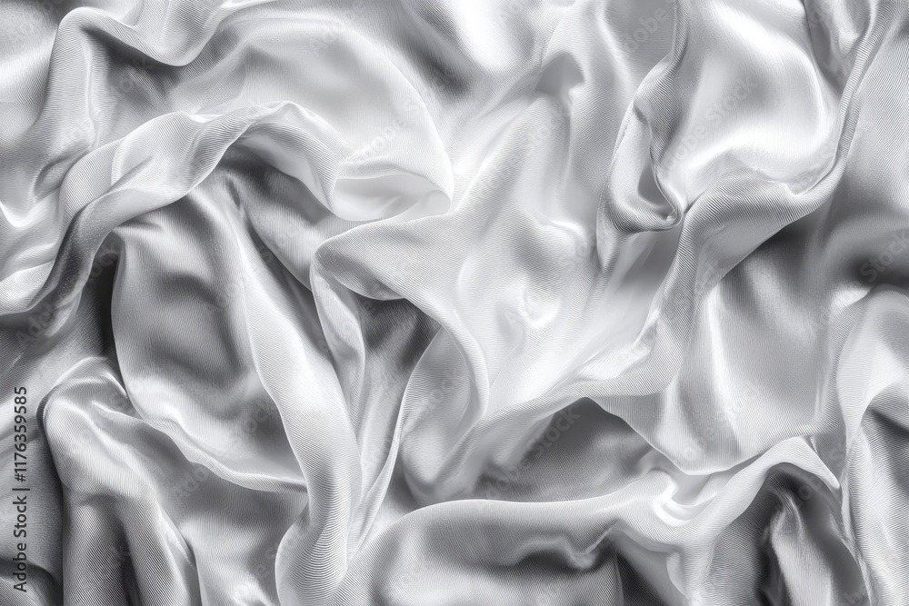 Fototapeta premium Smooth, elegant, silver fabric with soft folds and wrinkles.