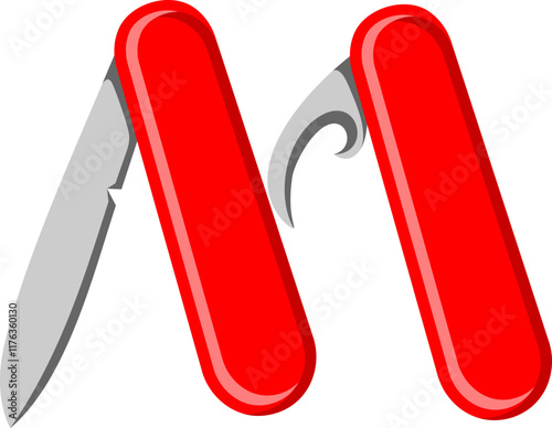 Multitool Knife Letter Alphabet Vector Element M