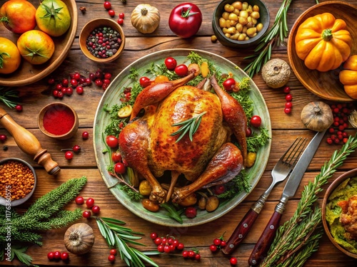 Wallpaper Mural Thanksgiving Feast: Roasted Turkey & Autumn Vegetables Top View Torontodigital.ca