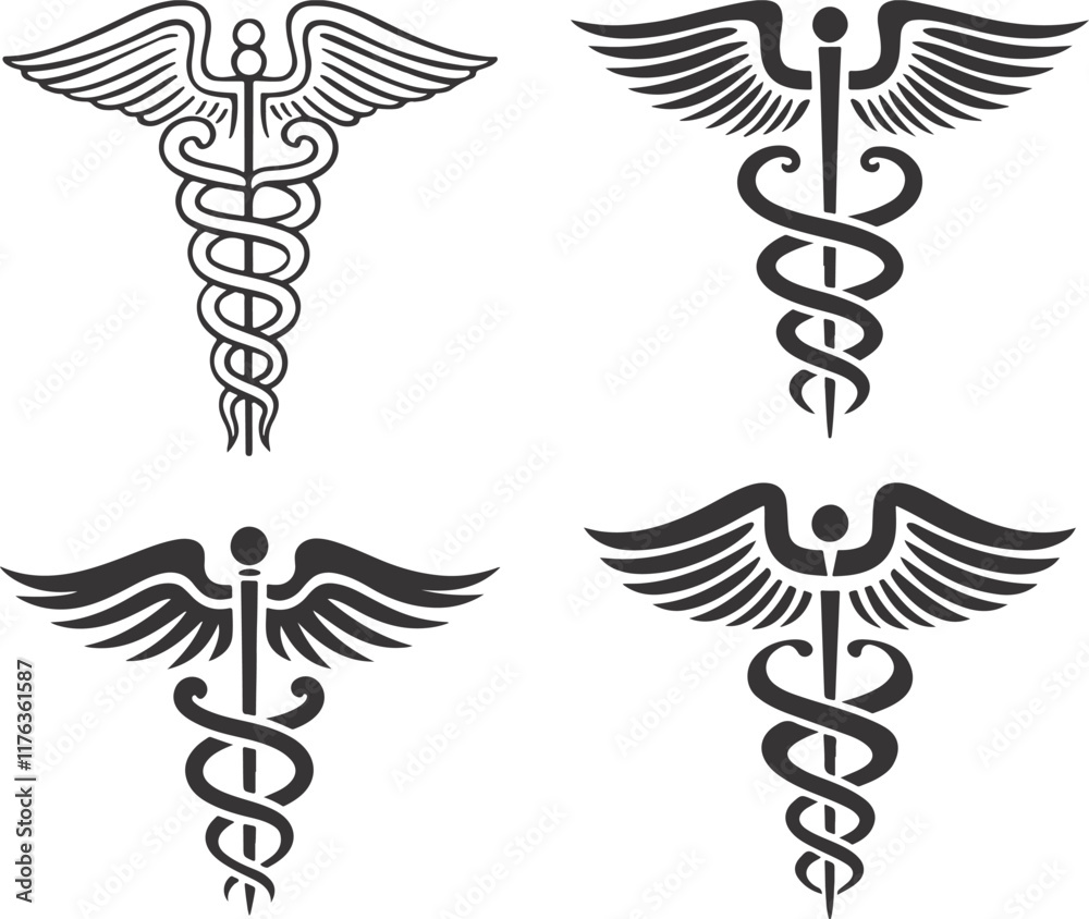 caduceus medical symbol on black background. silhouette vector of a black Caduceus icon caduceus medical symbol on black background. silhouette vector of a black Caduceus icon