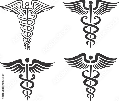 caduceus medical symbol on black background. silhouette vector of a black Caduceus icon