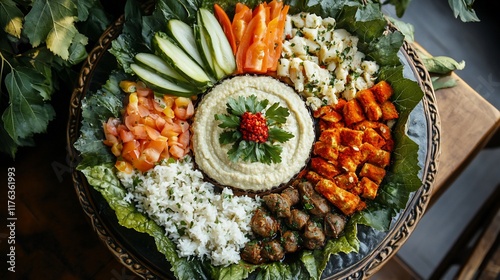 Wallpaper Mural Delicious mezze platter with hummus, vegetables, and meat. Torontodigital.ca