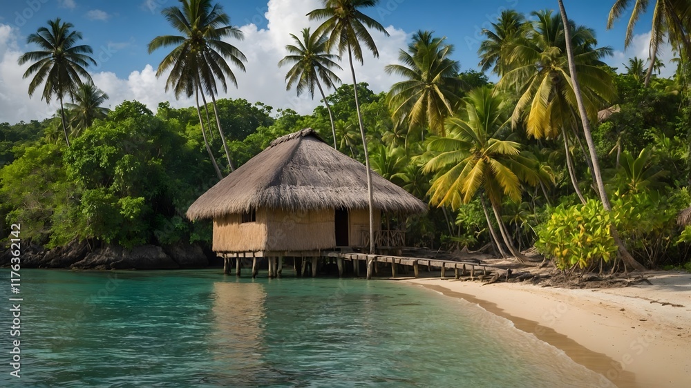 Coconut Palm and Traditional Hut: A Perfect Blend of Nature and Culture Coconut Palm and Traditional Hut: A Perfect Blend of Nature and Culture