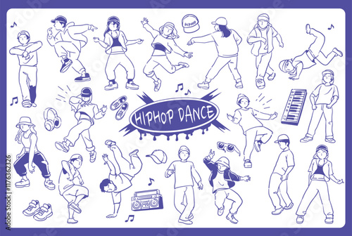 ヒップ・ホップダンスを踊る人。ベクターイラスト素材。