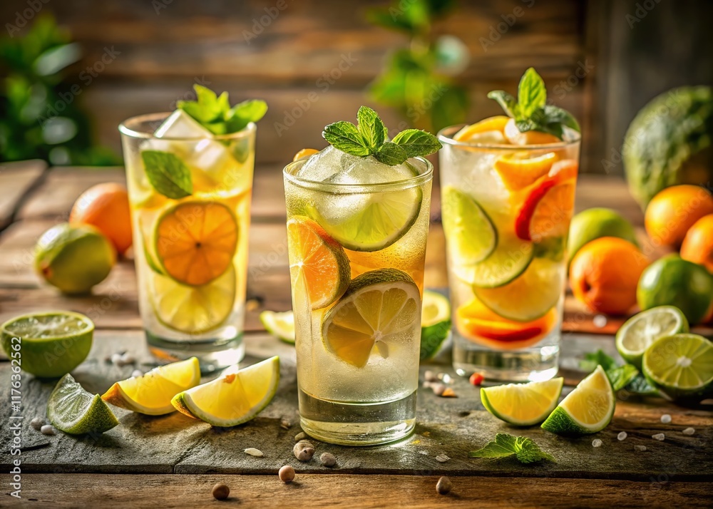 Fototapeta premium Three Refreshing Lime Drinks: Citrus Beverage Photography