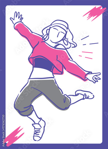 ヒップ・ホップダンスを踊る人。ベクターイラスト素材。