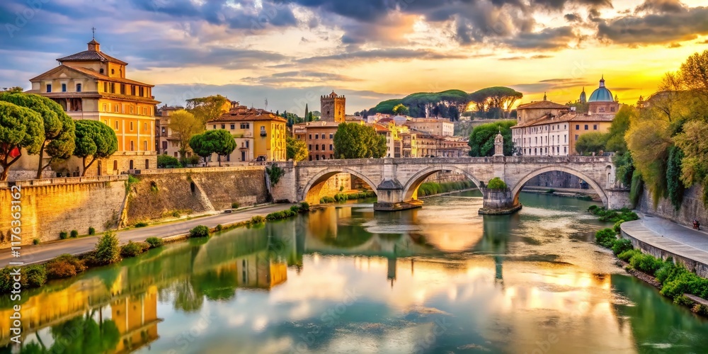 Fototapeta premium Tiber River Documentary Photography: Ancient Ruins & Modern Life in Rome