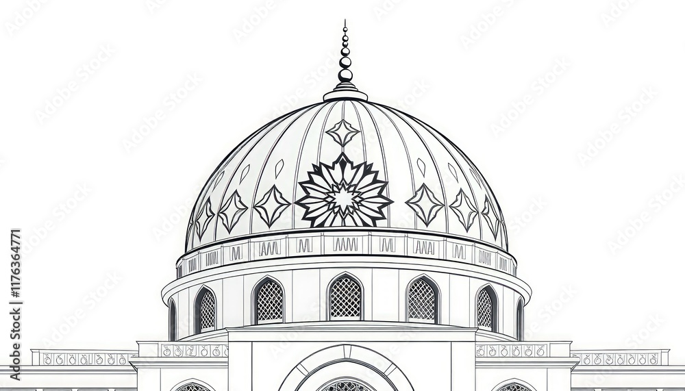 Obraz premium Abstract mosque dome with symmetrical ornamental details in a modern monoline style.