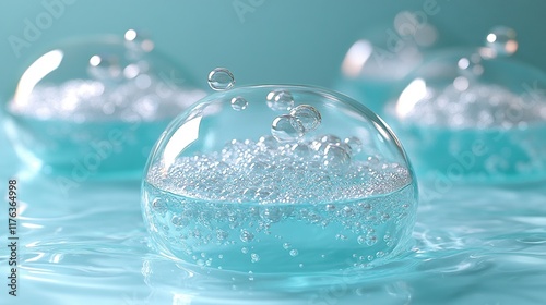 Wallpaper Mural Bubbles in transparent spheres floating on a serene blue surface, creating a calming visual effect. Torontodigital.ca