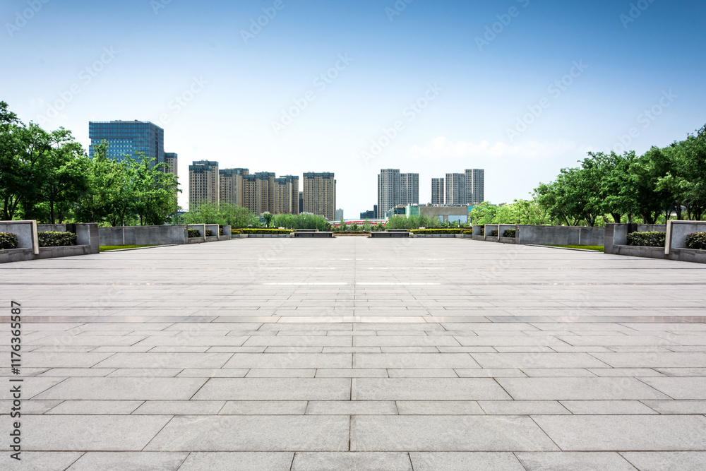 Serene Urban Landscape with Modern Architecture and Lush Greenery Serene Urban Landscape with Modern Architecture and Lush Greenery