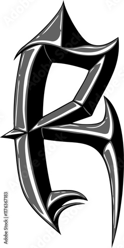 Heavy Style Metal Letter Alphabet Vector Element R