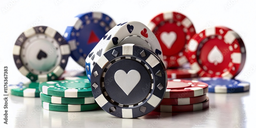 Tilt-Shift Poker Chips & Suits: Miniature Casino Game Symbols Isolated on White Tilt-Shift Poker Chips & Suits: Miniature Casino Game Symbols Isolated on White