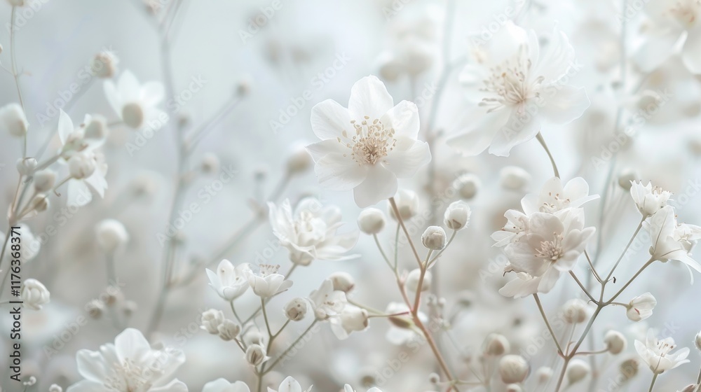 Delicate White Flowers with Soft Petals and Hazy Background Capturing the Beauty of Nature and Serenity in a Close-Up Floral Arrangement Delicate White Flowers with Soft Petals and Hazy Background Capturing the Beauty of Nature and Serenity in a Close-Up Floral Arrangement