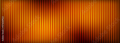 Brown ribbed glass background. Dark orange frosted reeded wallpaper. Colored corrugated glass texture for door, window, rooftop. Wavy striped blurry surface overlay. Vector backdrop