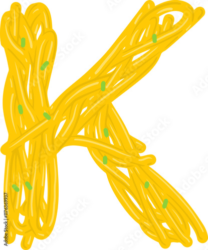 Spaghetti Noodle Letter Alphabet Vector Element K