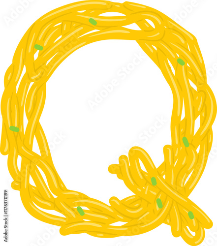 Spaghetti Noodle Letter Alphabet Vector Element Q