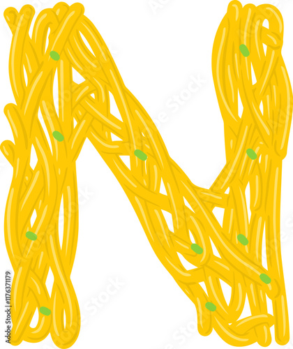 Spaghetti Noodle Letter Alphabet Vector Element N