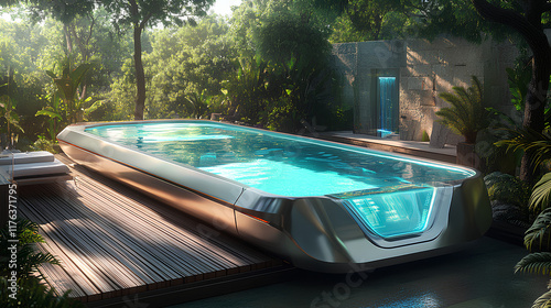 interior future swimming pool with blue water