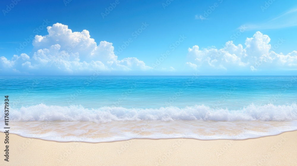 Obraz premium Gentle ocean waves embrace sandy shore tranquil beach scene coastal environment serene viewpoint