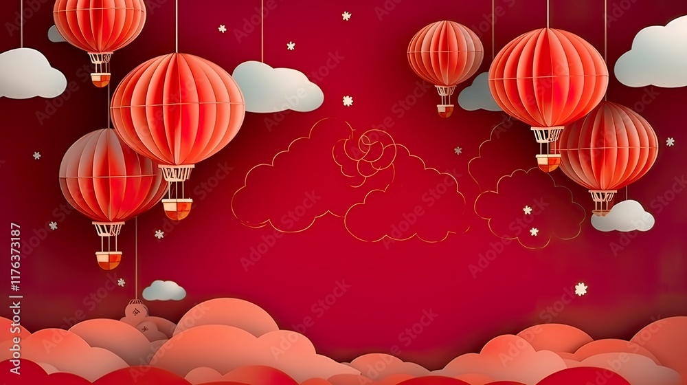 3d paper cut invitation card paper cut style for Chinese New Year in festival Lantern illustration paper art card 3d paper cut invitation card paper cut style for Chinese New Year in festival Lantern illustration paper art card