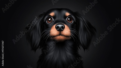 Dachshund dog face illustration digital art black background cute expression high detail pet portrait photo