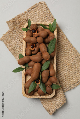 Tamarind fruit, concept of delicious food, fresh tamarind photo