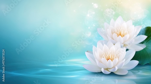 Serene multilayered lotus flowers in tranquil water soft gradient background nature photography peaceful environment