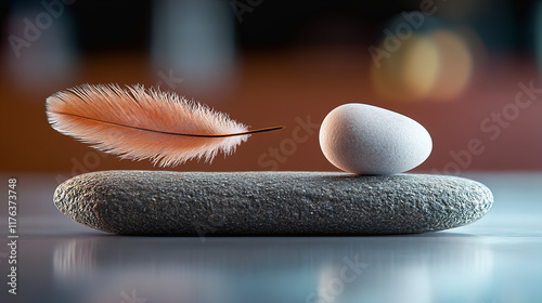 Balance scale shows feather on one side and stone on the other, illustrating contrast between lightness and heaviness